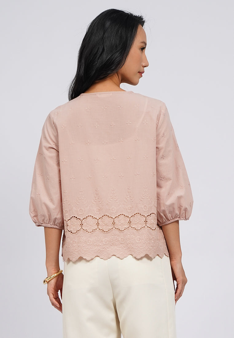 Round Neck Eyelet Blouse