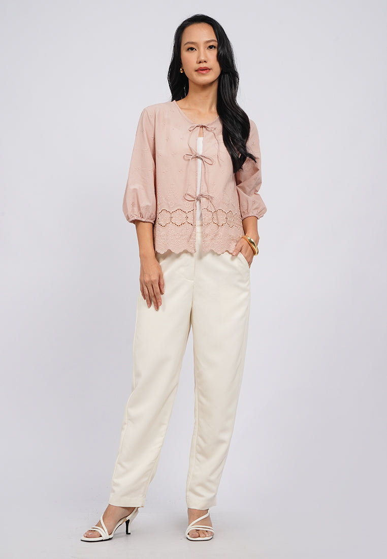 Round Neck Eyelet Blouse