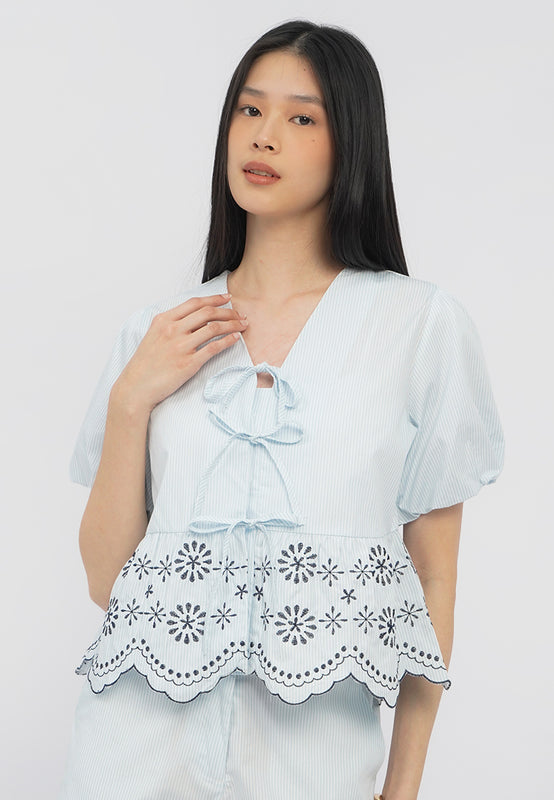 Tied Front Blouse with Embroidery