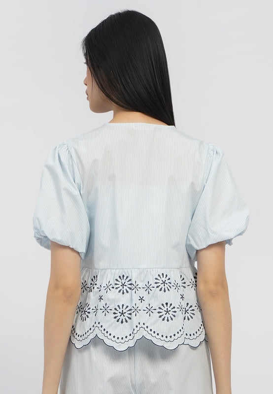 Tied Front Blouse with Embroidery