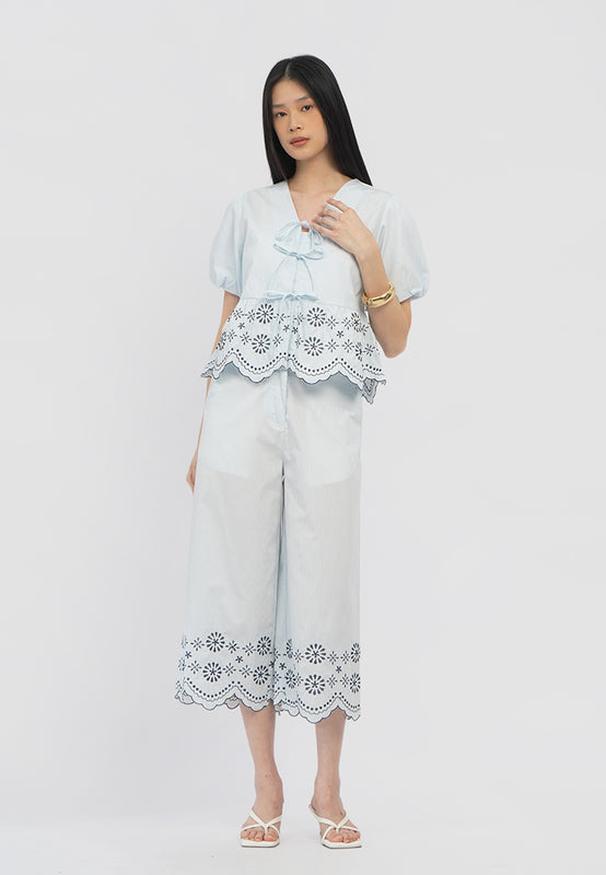 Tied Front Blouse with Embroidery