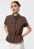 Short Sleeve Blouse with Toggle Details on Waist
