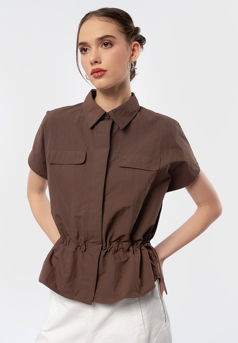 Short Sleeve Blouse with Toggle Details on Waist