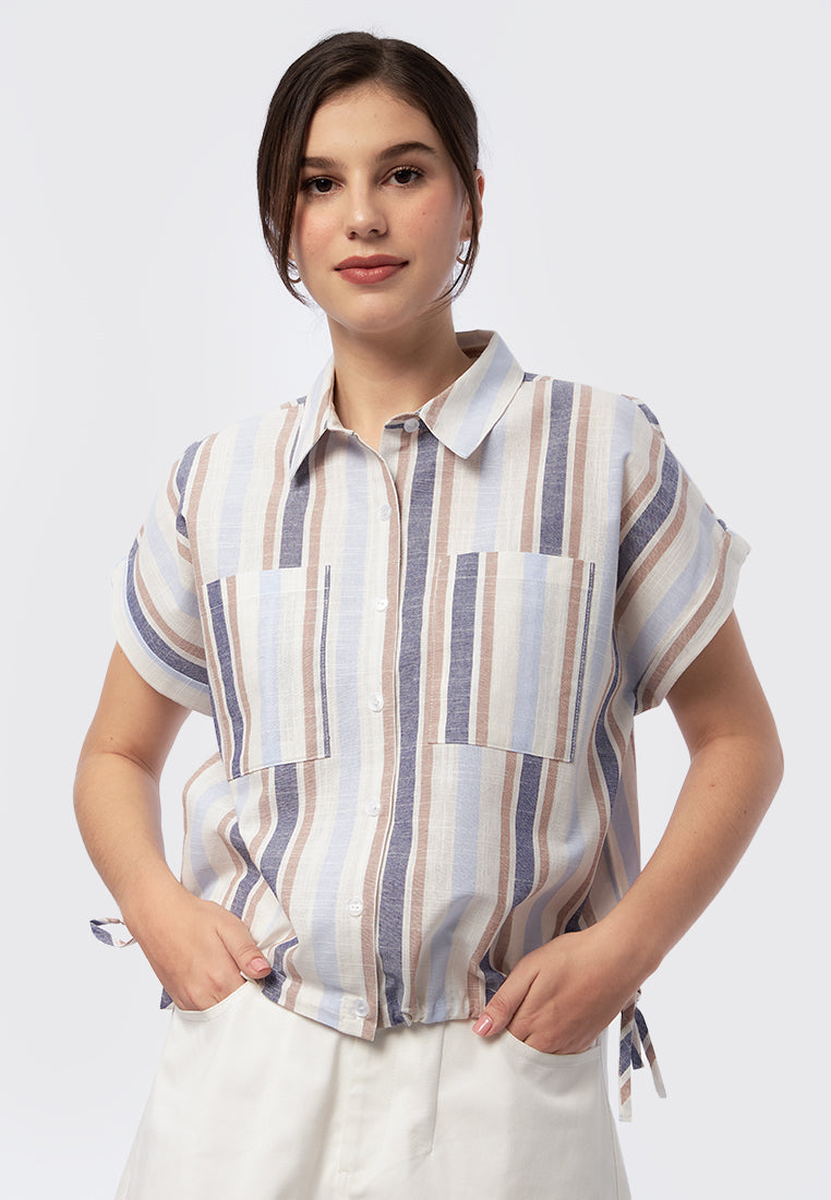 Striped Short Sleeve Blouse