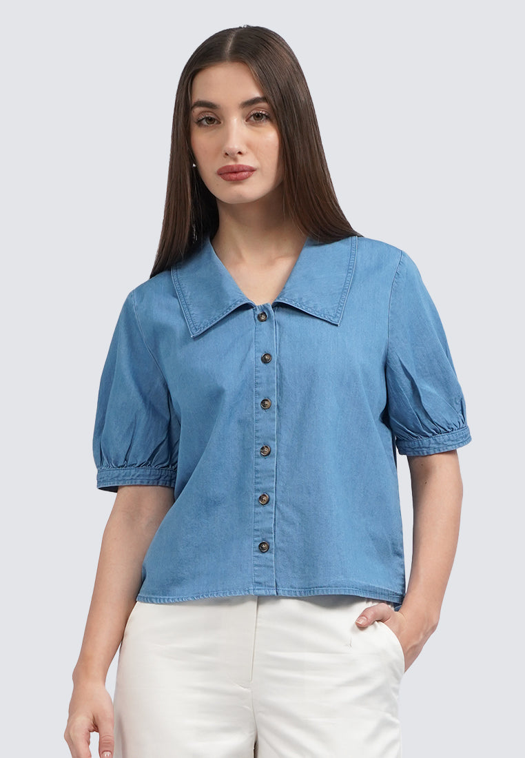 Puff Sleeve Wide Collar Blouse