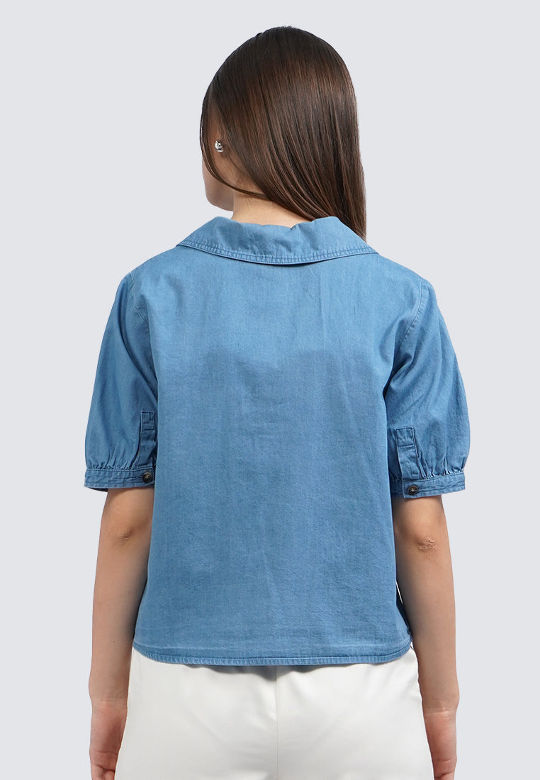 Puff Sleeve Wide Collar Blouse