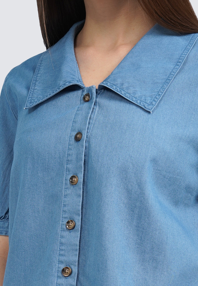 Puff Sleeve Wide Collar Blouse