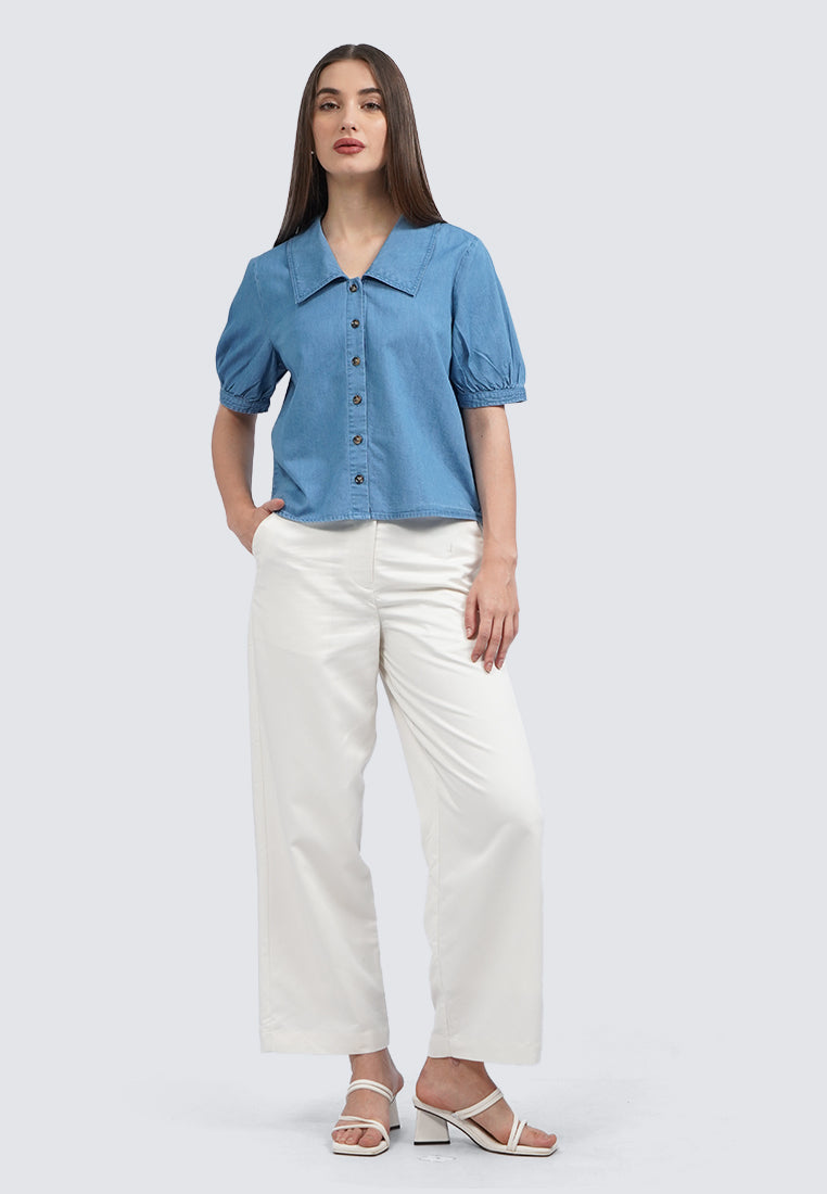 Puff Sleeve Wide Collar Blouse