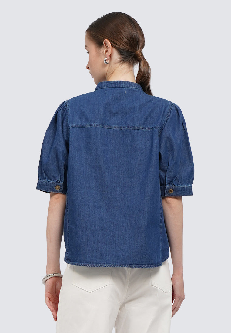 Mandarin Collar Chambray Blouse