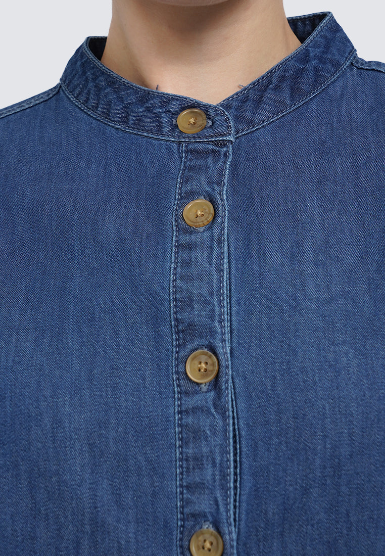 Mandarin Collar Chambray Blouse