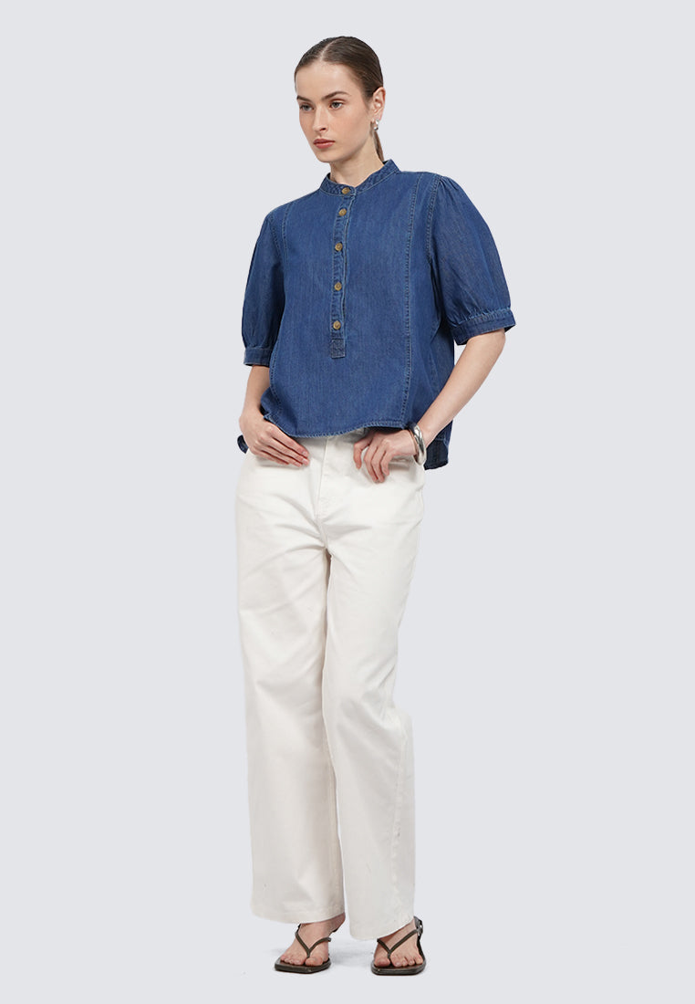 Mandarin Collar Chambray Blouse