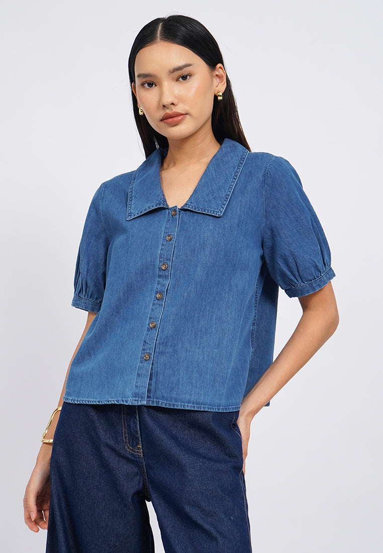Puff Sleeves Chambray Blouse