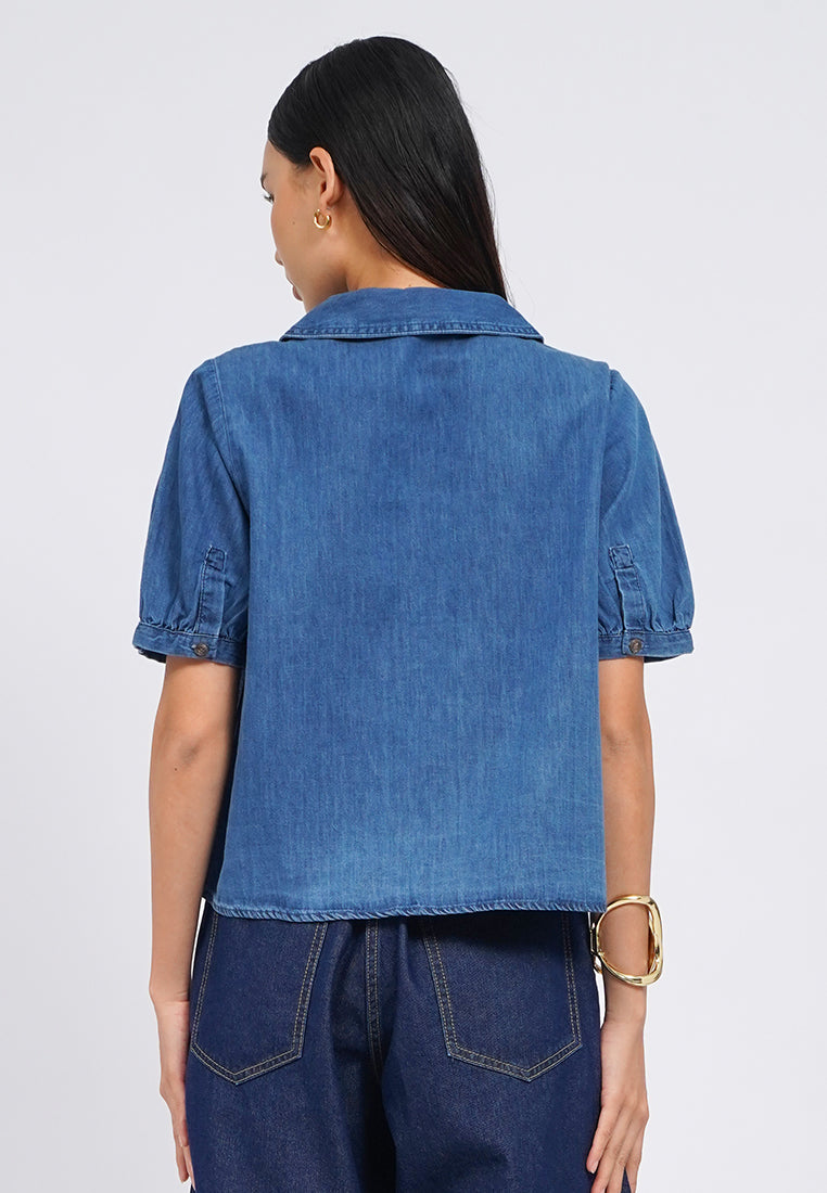 Puff Sleeves Chambray Blouse