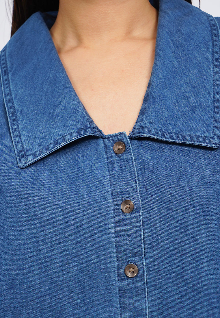 Puff Sleeves Chambray Blouse