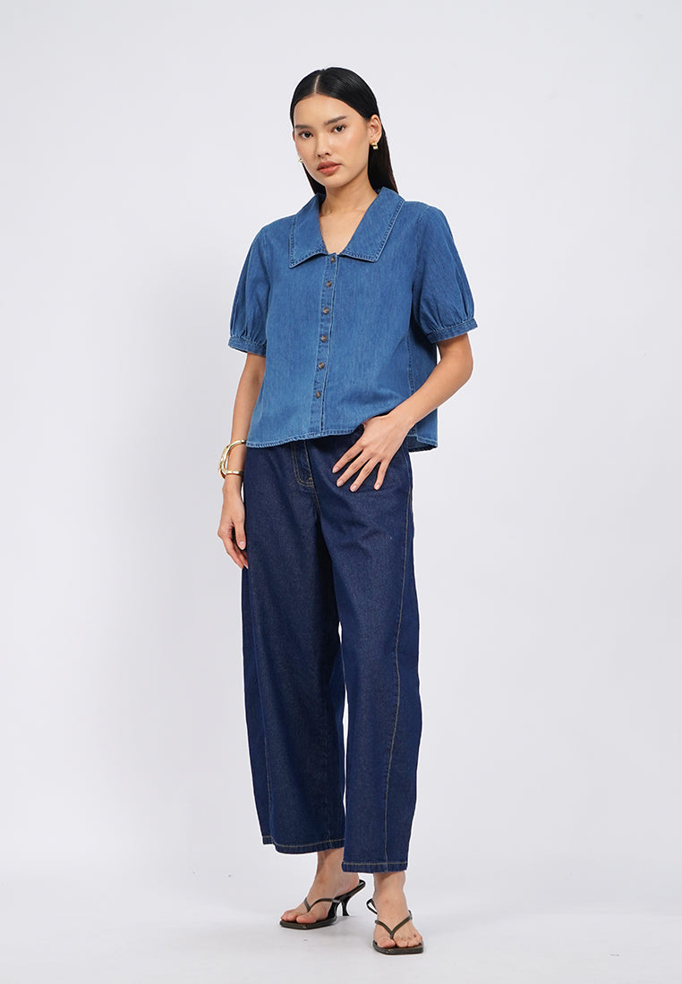 Puff Sleeves Chambray Blouse