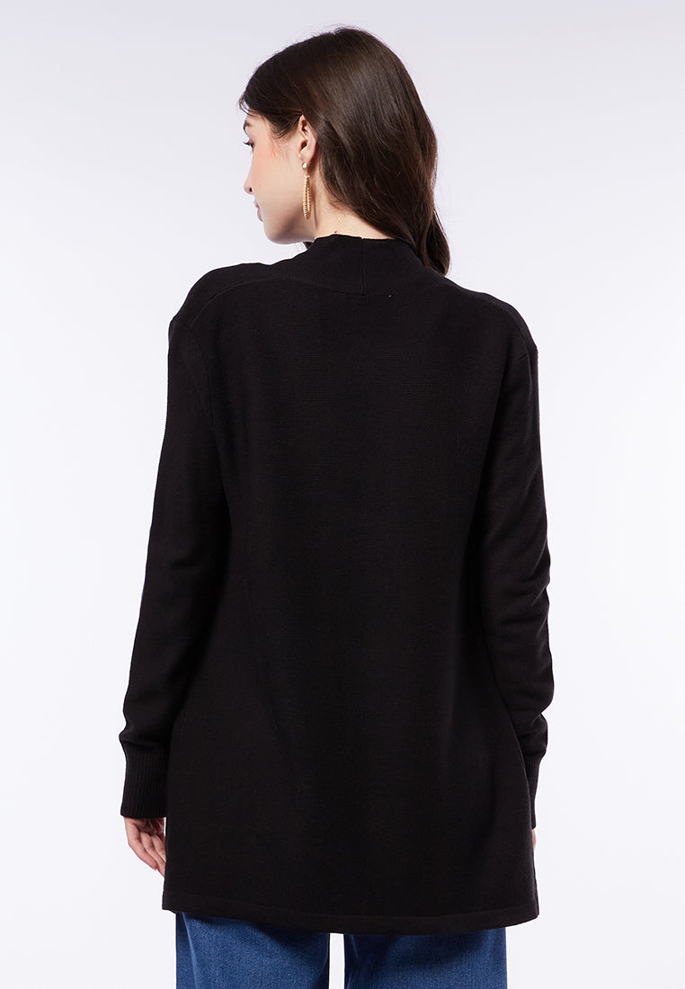 Long Cardigan with Waterfall Neck