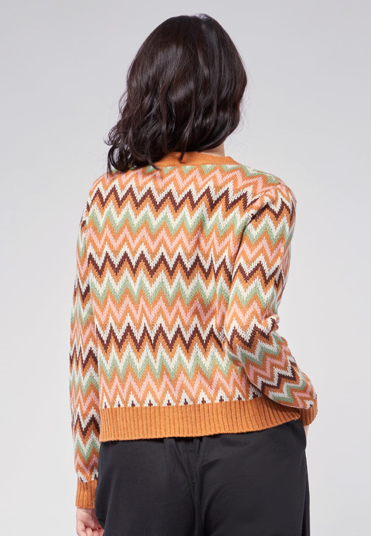 V-neck Printed Loose Cardigan