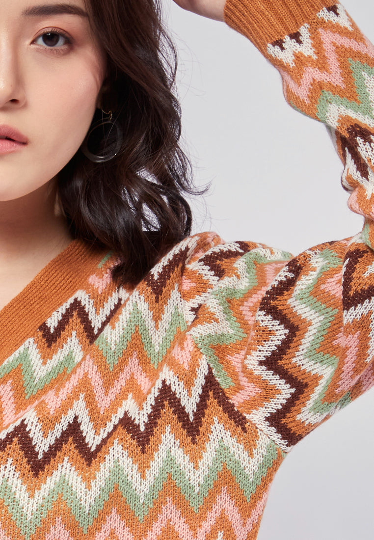 V-neck Printed Loose Cardigan