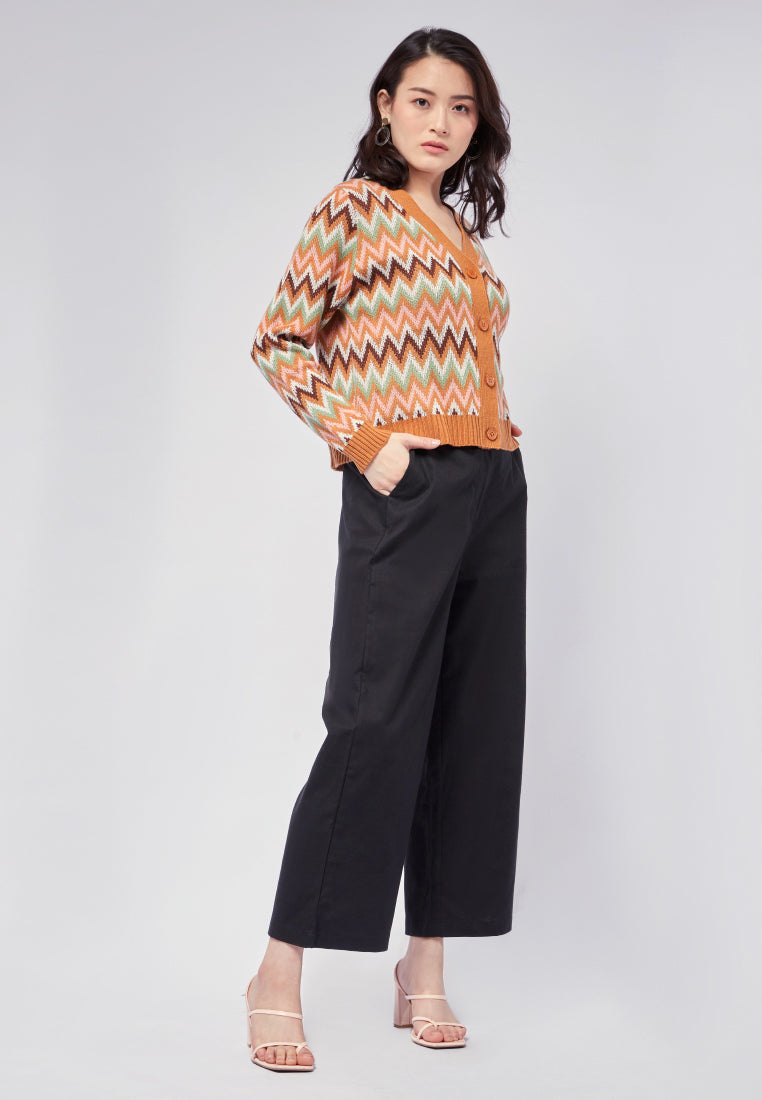 V-neck Printed Loose Cardigan