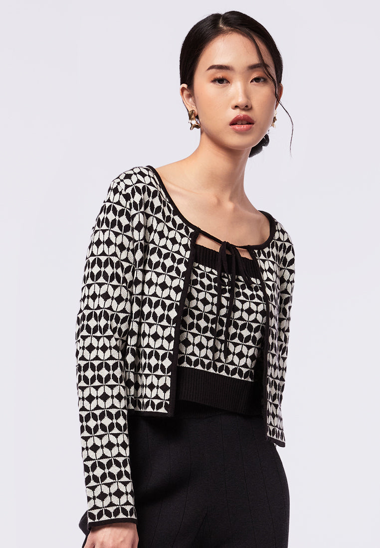 Printed Cardigan with Tie Closure