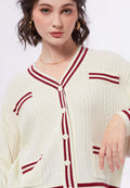 Contrast Stripe Cable Knit Cardigan