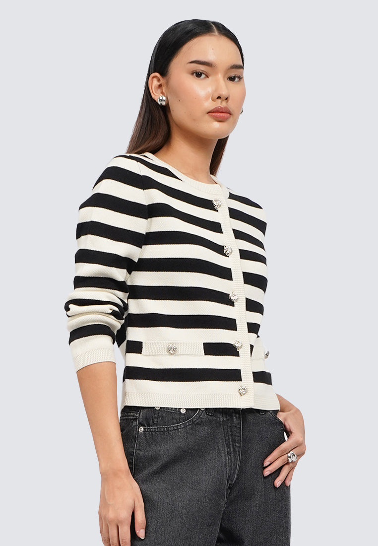 Stripes Round Neck Cardigan