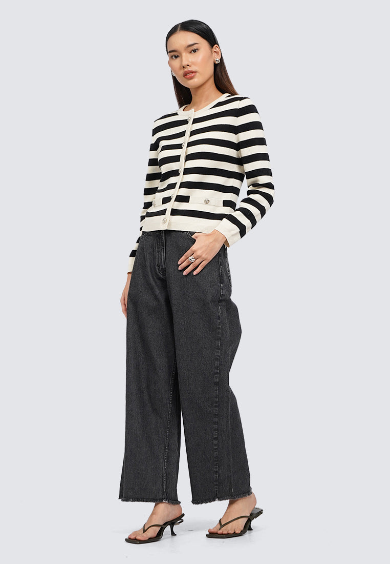 Stripes Round Neck Cardigan