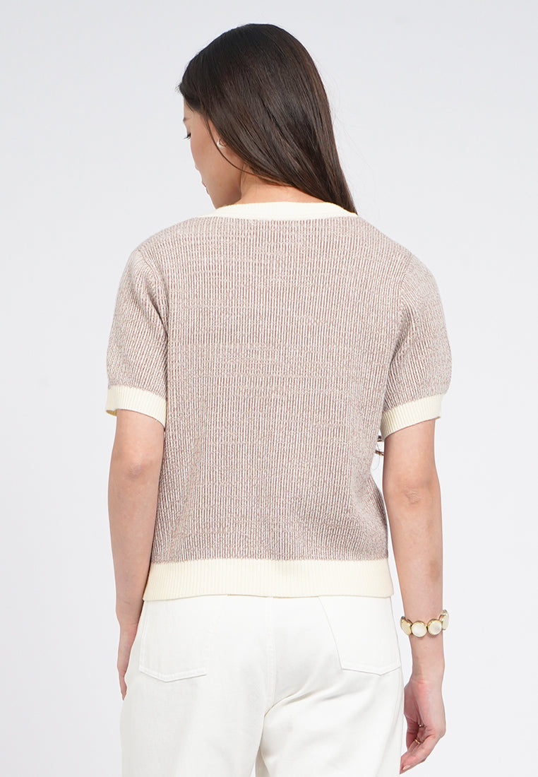 Round Neck Short Sleeve Knit Top