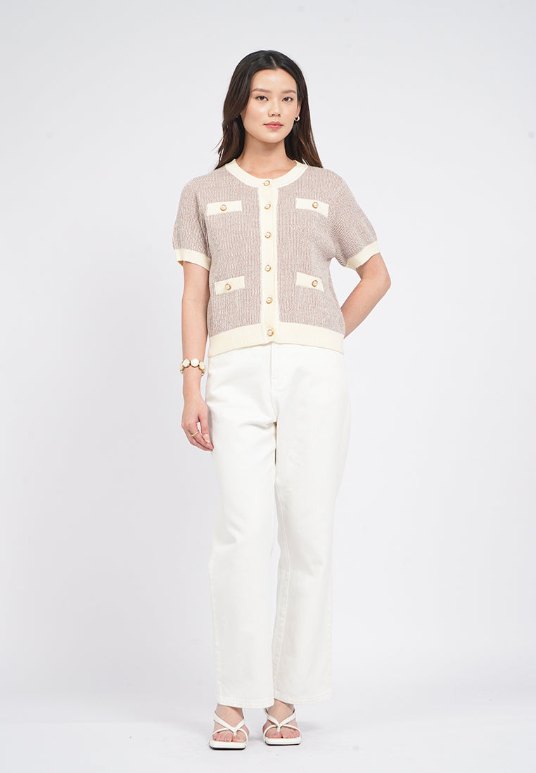 Round Neck Short Sleeve Knit Top