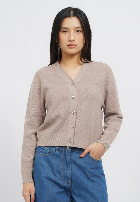 Round Neck Long Sleeve Cardigan
