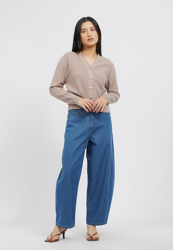 Round Neck Long Sleeve Cardigan