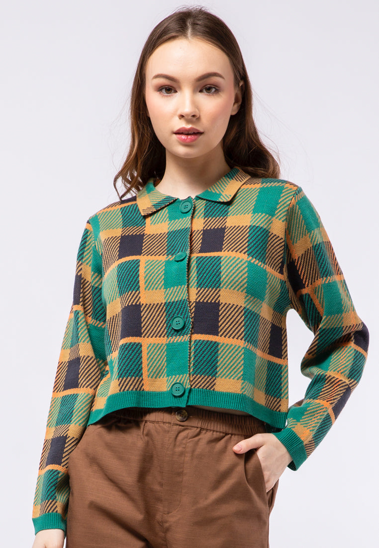Long Sleeve Checked Cardigan