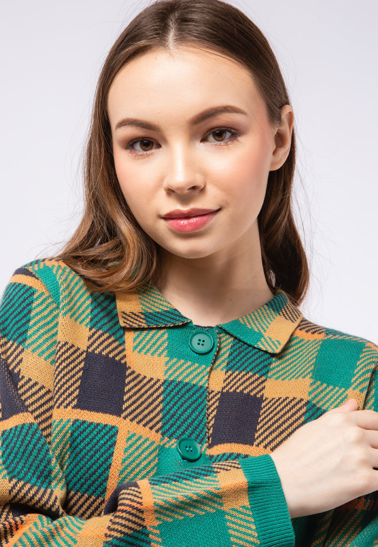Long Sleeve Checked Cardigan