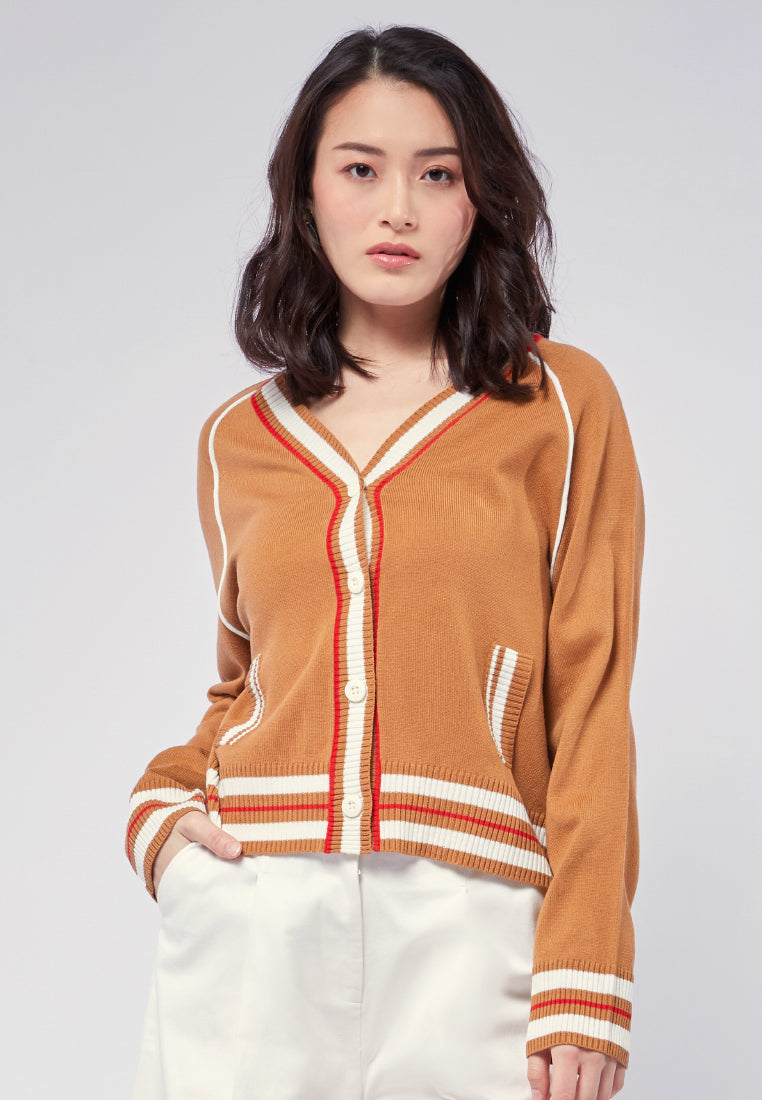 Knit Cardigan with Stripe Details