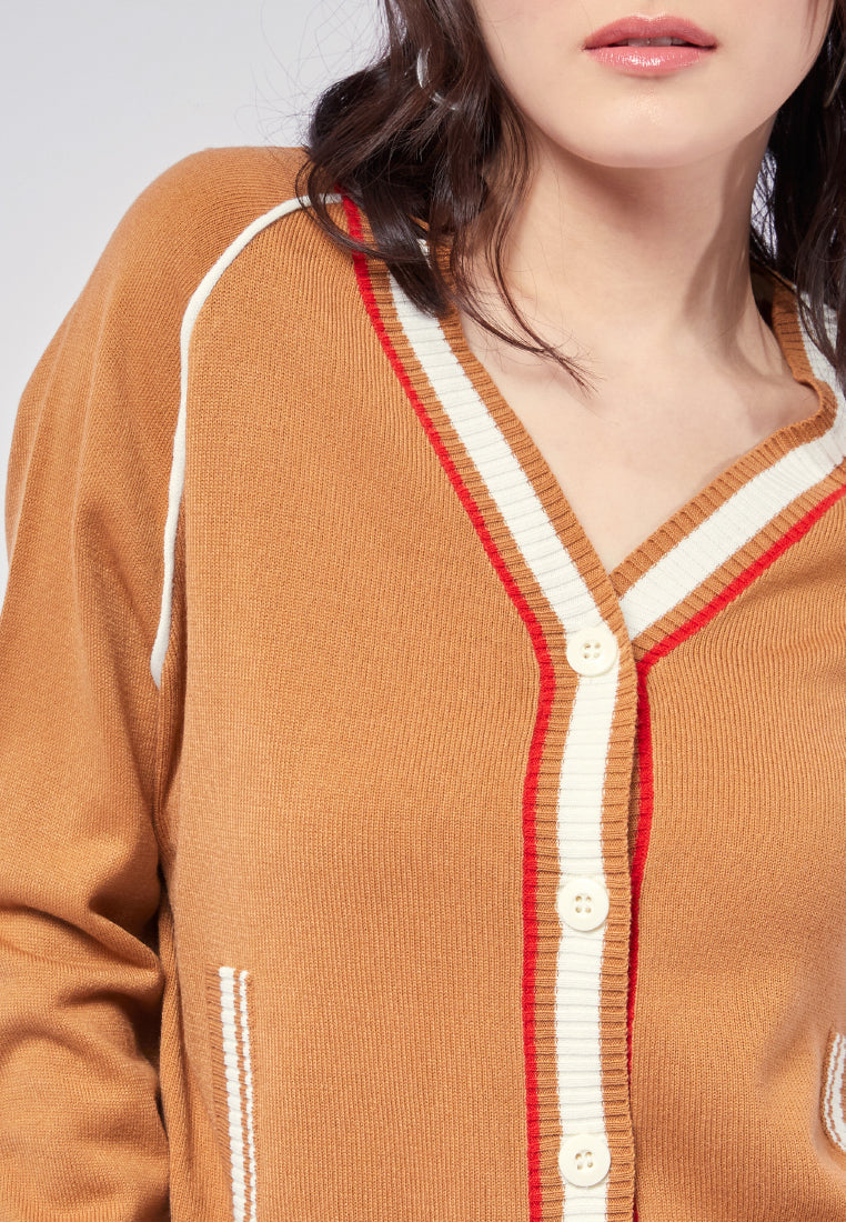 Knit Cardigan with Stripe Details