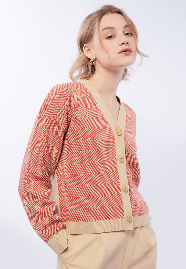 Printed Cardigan with Matte Button
