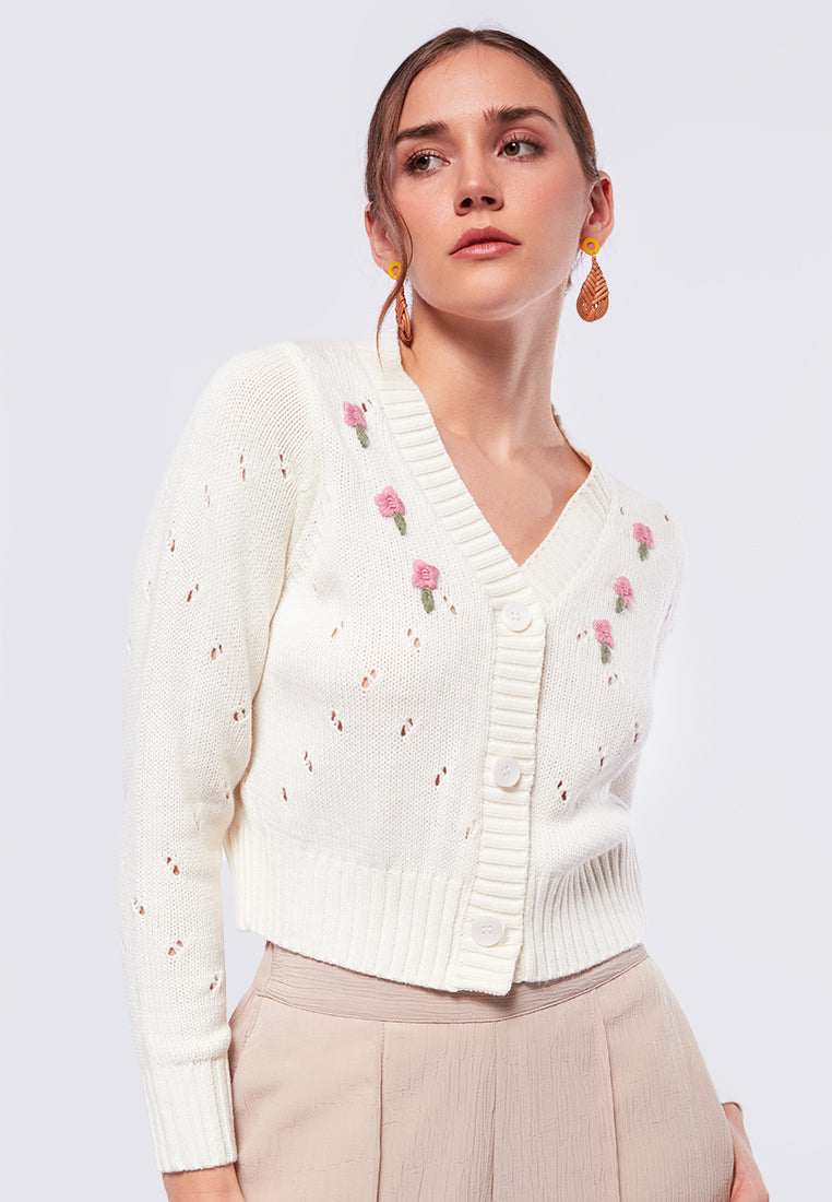 Embroidered Long Sleeve Crop Cardigan