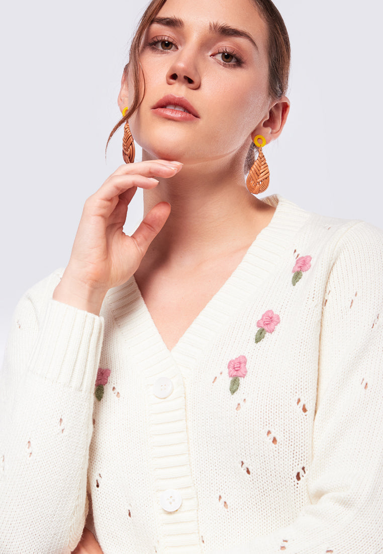 Embroidered Long Sleeve Crop Cardigan