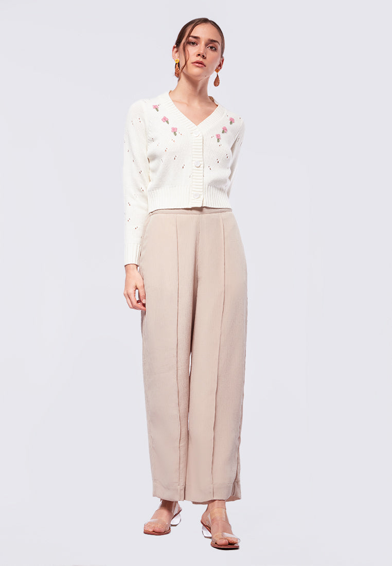 Embroidered Long Sleeve Crop Cardigan