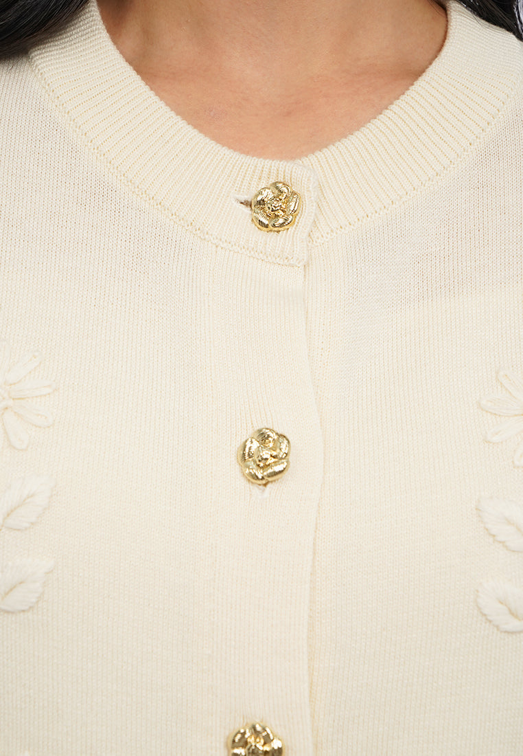 Embroidered Round Neck Cardigan