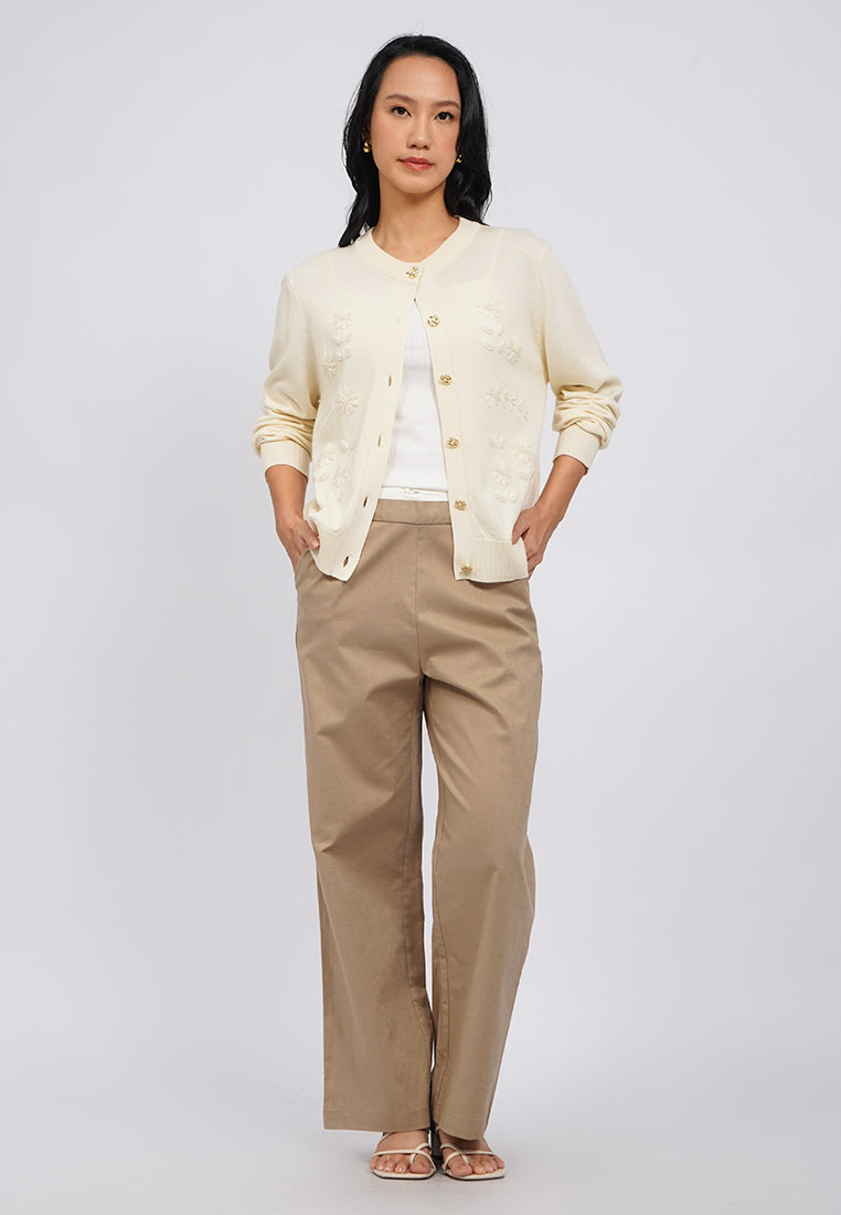 Embroidered Round Neck Cardigan