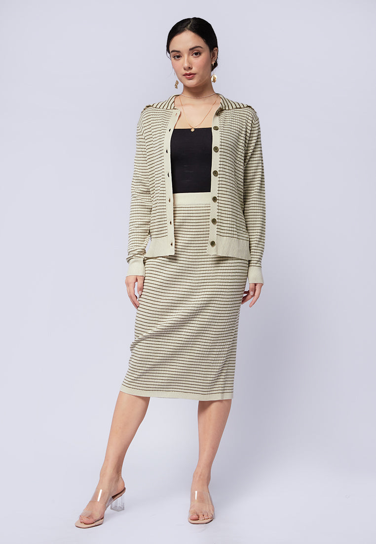 Wide Collar Striped Cardigan