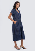 V-Neck Short Sleeve Midi Dress