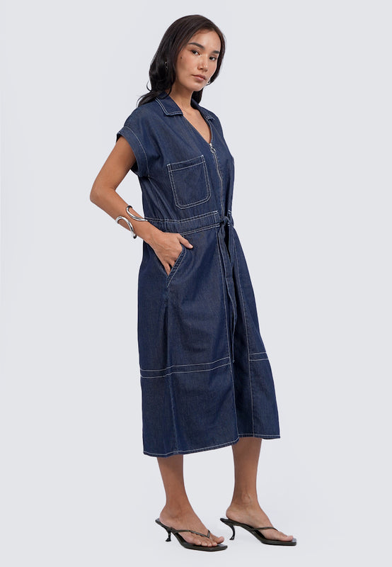 V-Neck Short Sleeve Midi Dress