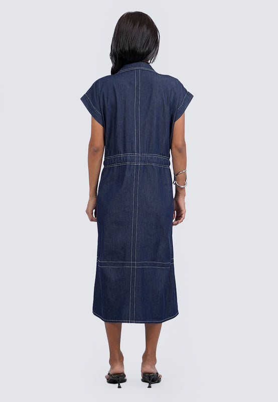 V-Neck Short Sleeve Midi Dress