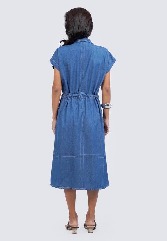 V-Neck Short Sleeve Midi Dress