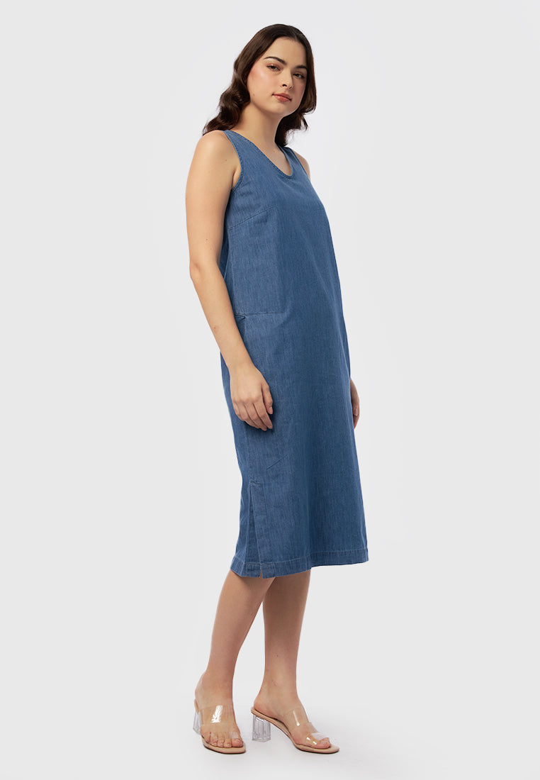 Sleeveless Denim Midi Dress