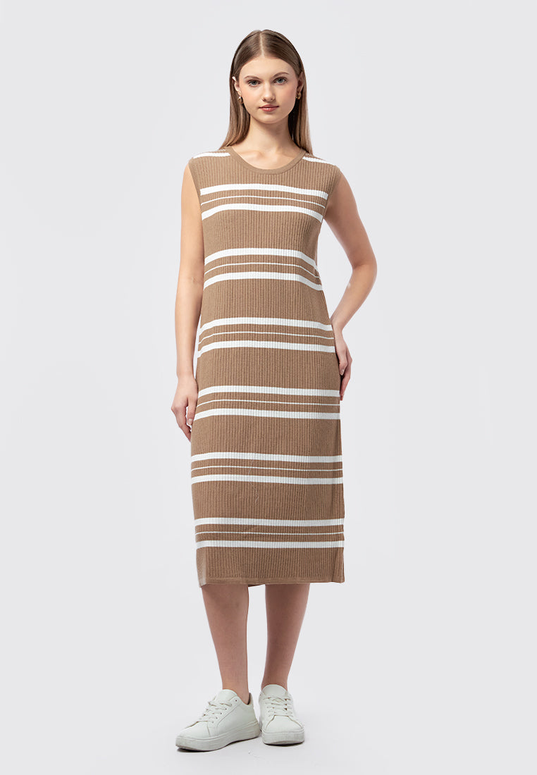 Sleeveless Stripes Knit Midi Dress