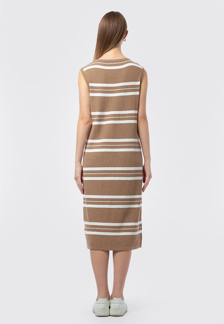 Sleeveless Stripes Knit Midi Dress