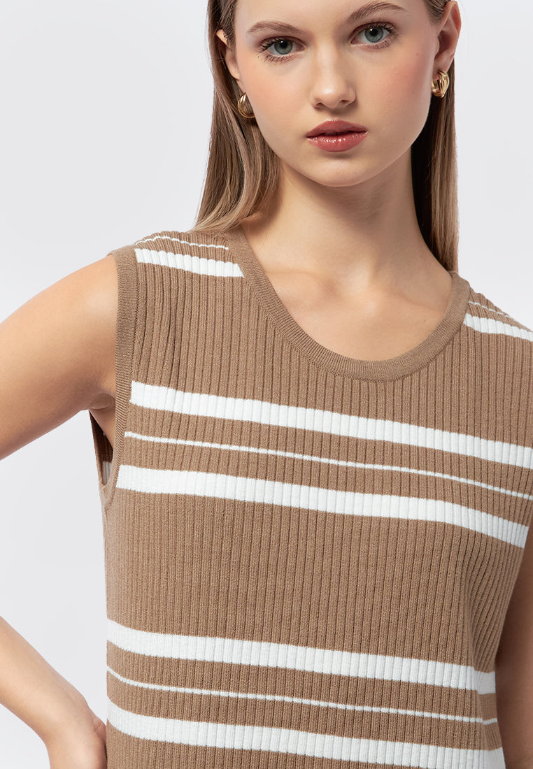 Sleeveless Stripes Knit Midi Dress